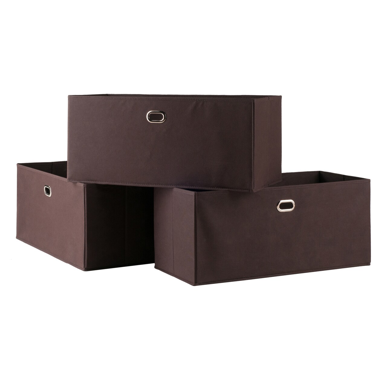 Contemporary Home Living Set of 3 Chocolate Unique Torino Foldable Rectangular Fabric Baskets, 23"